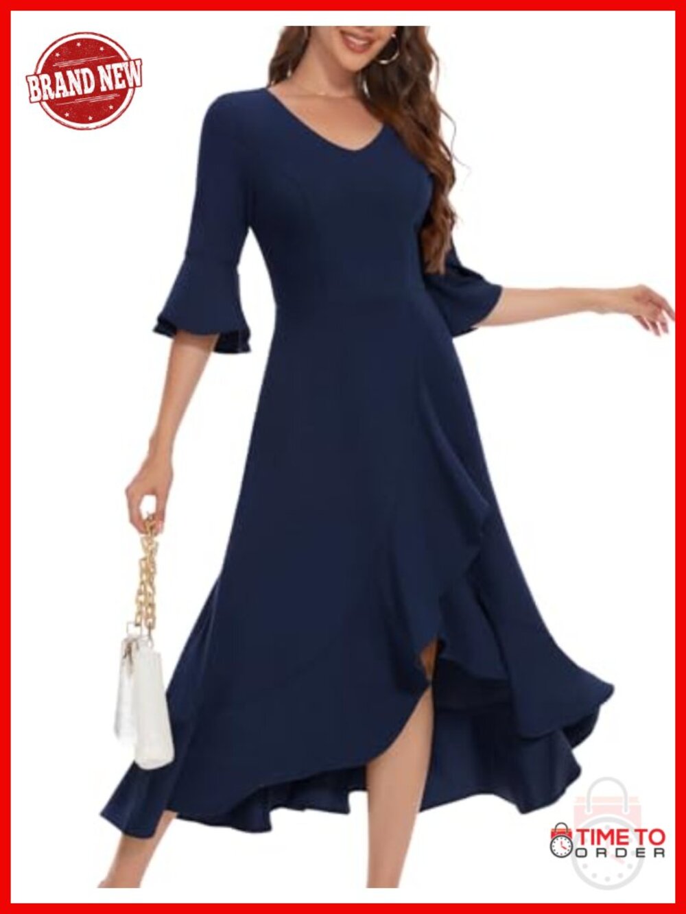 Women's Formal Cocktail Dress Bell Sleeve V-Neck Knee-Length A-Line